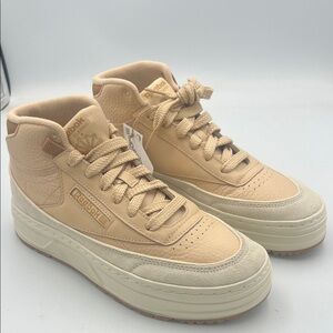 Reebok Women Size 9 Club C Double Geo Weathered Beige Platform Mid Shoes NEW